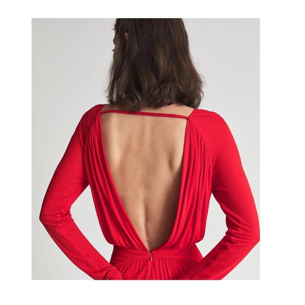 New! REISS London Savannah Jersey Open Back Drape Midi Dress - Picture 6 of 11